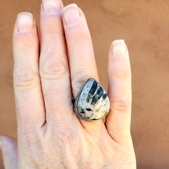 New Green Tourmaline In Quartz 925 Silver Ring. - Picture 3 of 16